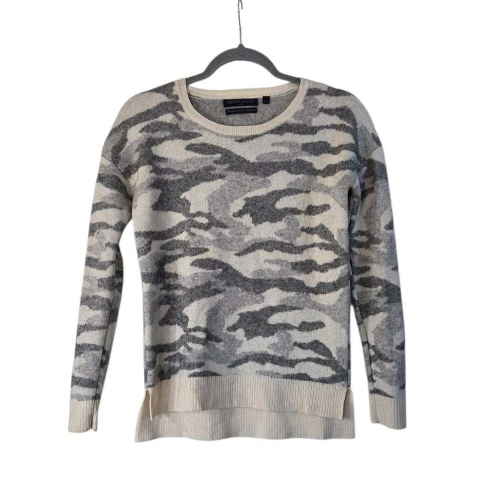 Brown Allan Merino Wool Cashmere Camouflage Soft Crewneck Sweater, Women's XS